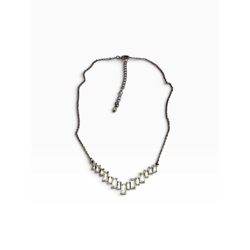 Baguette Crystal Chevron 20" Necklace Silver Tone‎ Art Deco